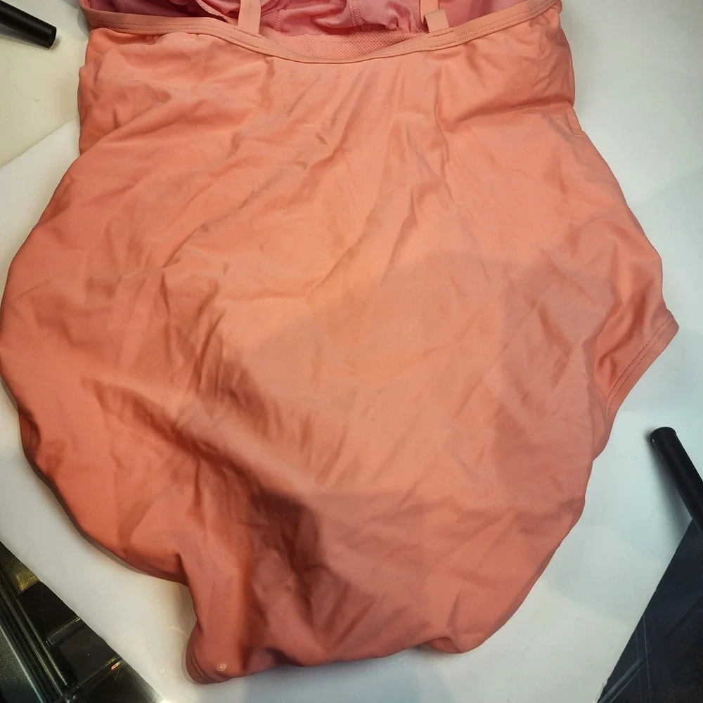 Kona Sol Swimsuit Women 24W Peach Orange Ruched Padded Classic Tropical 891 NWOT